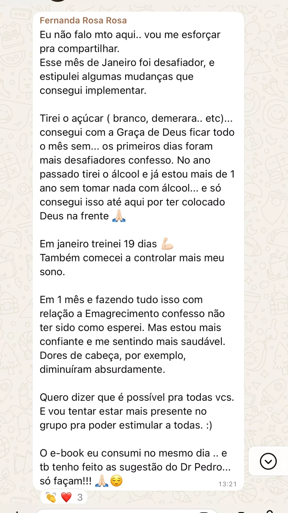 Mensagem original de Fernanda, participante da comunidade